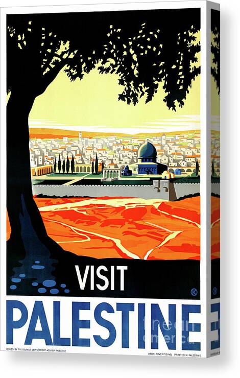 Vintage Canvas Print featuring the drawing Palestine Vintage Travel Poster Restored by Vintage Treasure