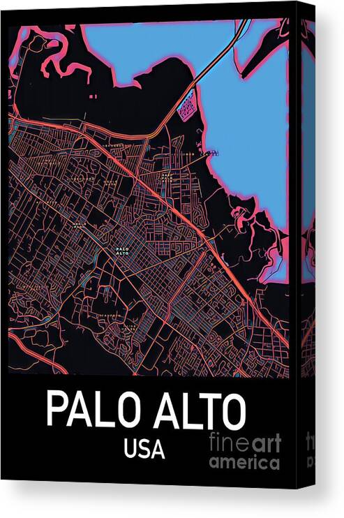 Palo Alto Canvas Print featuring the digital art Palo Alto City Map by HELGE Art Gallery