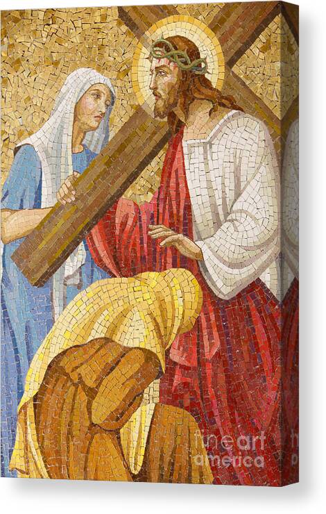 Mosaic Canvas Print featuring the photograph Passion of Jesus Christ mosaic by European School