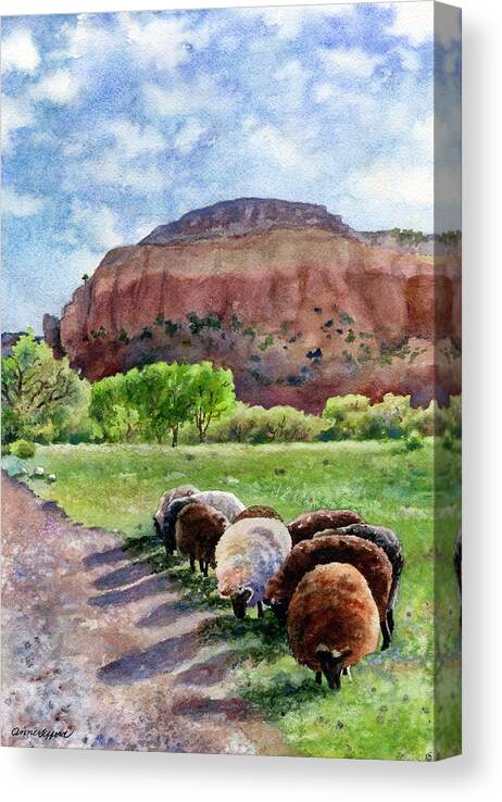 Ghost Ranch New Mexico Painting Canvas Print featuring the painting Peaceful Pasture by Anne Gifford