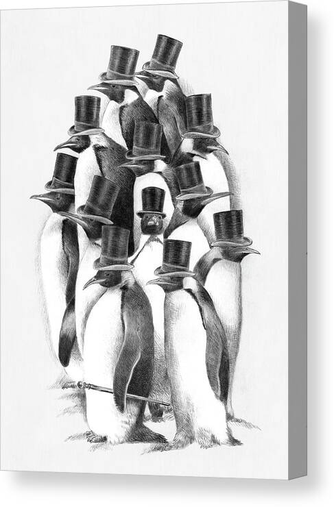 Penguin Canvas Print featuring the drawing Penguin Party by Eric Fan