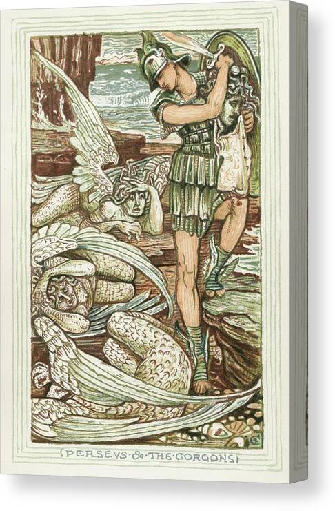 Mythology Canvas Print featuring the painting Perseus And The Gorgons by Walter Crane