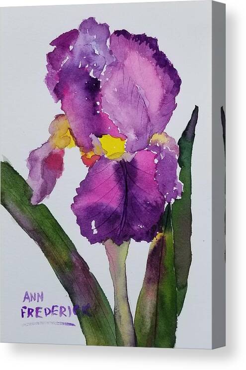Purple Canvas Print featuring the painting Purple Bearded Iris by Ann Frederick