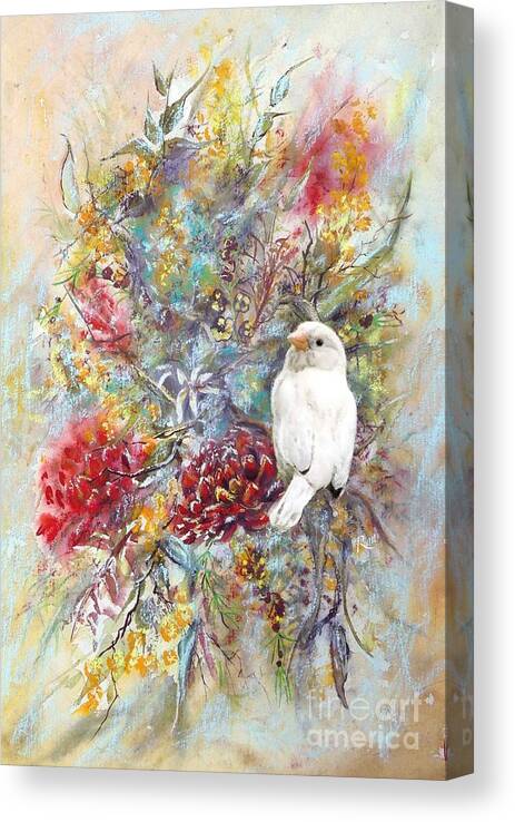 Rare Canvas Print featuring the painting Rare White Sparrow - portrait view. by Ryn Shell