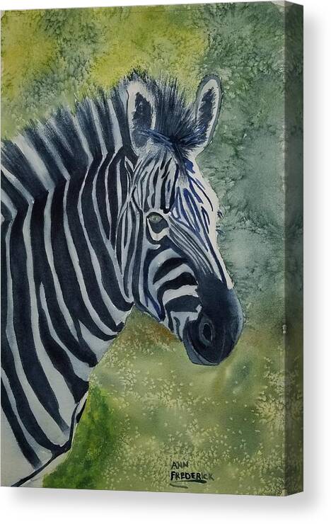 Zebra Canvas Print featuring the painting Real Head Turner by Ann Frederick