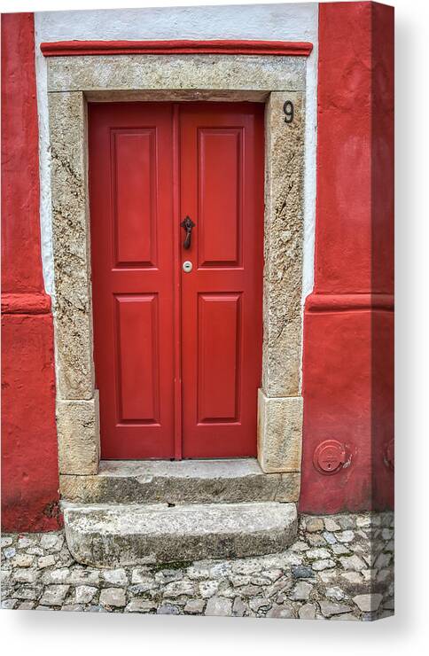 Door Canvas Print featuring the photograph Red Door Nine of Obidos by David Letts