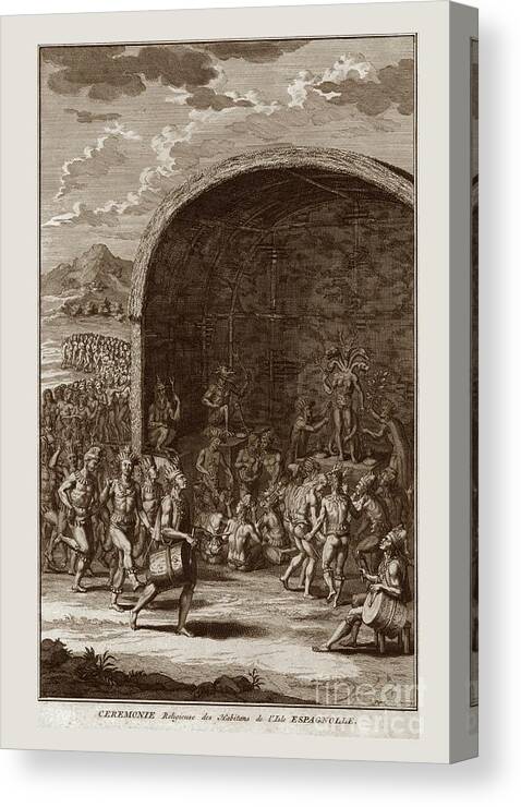 Engraving Canvas Print featuring the drawing Religious Ceremony Of The Inhabitants by Print Collector