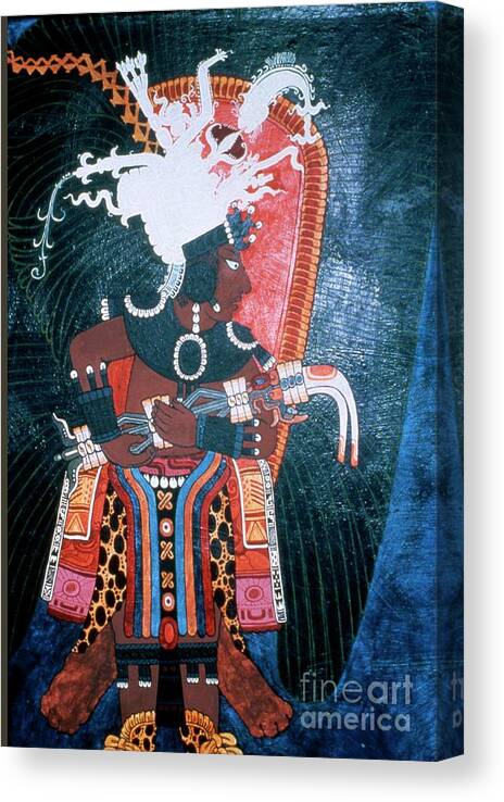 Weapon Canvas Print featuring the painting Reproduction Of A Mural Showing A Ruler Dressed For A Ceremony, From The Temple Of Murals, Bonampak by Mayan