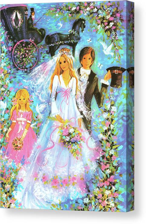 Adult Canvas Print featuring the drawing Retro Bride and Groom by CSA Images