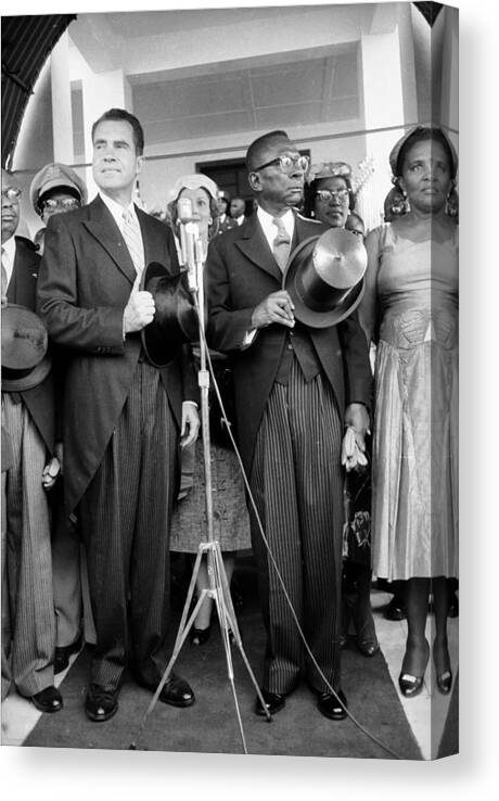 Archival Canvas Print featuring the photograph Richard M. Nixon;William S. Tubman by Mark Kauffman