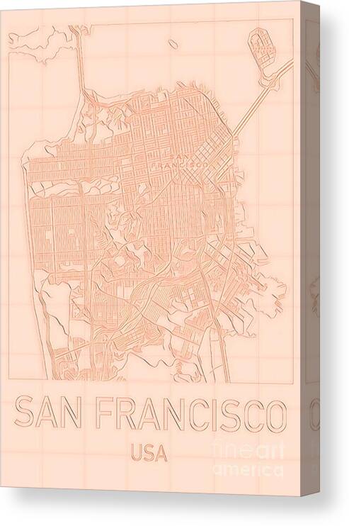 San Francisco Canvas Print featuring the digital art San Francisco Blueprint City Map alt by HELGE Art Gallery