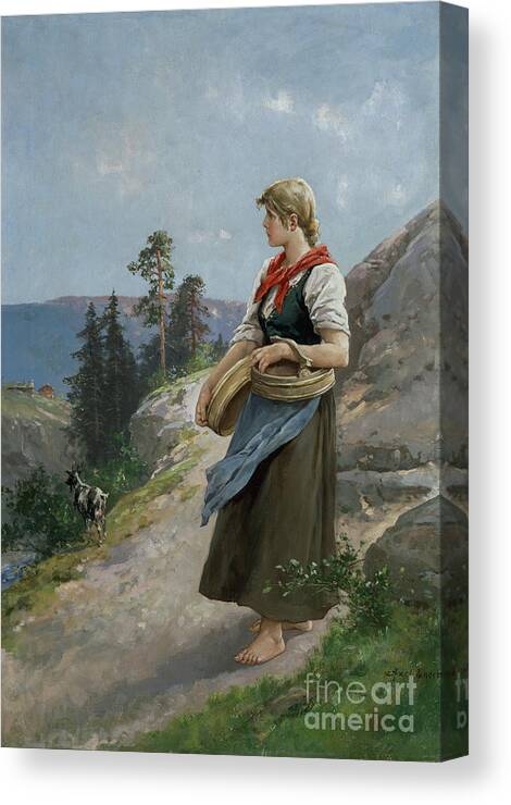 Farm Girl Canvas Print featuring the painting Seterjente by Axel Hjalmar Ender