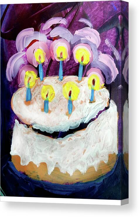 Candles Canvas Print featuring the painting Seven Candle Birthday Cake by Tilly Strauss