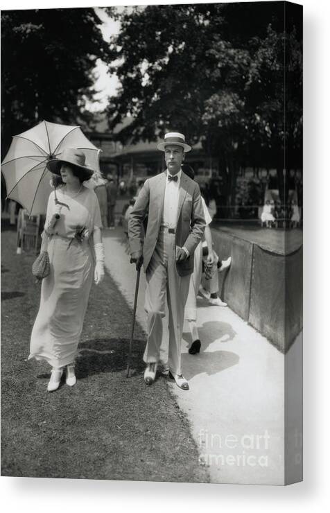 Tennis Canvas Print featuring the photograph Socialites Strolling Together by Bettmann