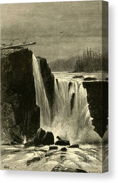 Engraving Canvas Print featuring the drawing Southern Side Of Willamette Falls by Print Collector
