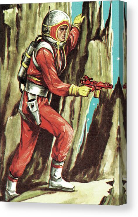 Adventure Canvas Print featuring the drawing Spaceman with Ray Gun by CSA Images