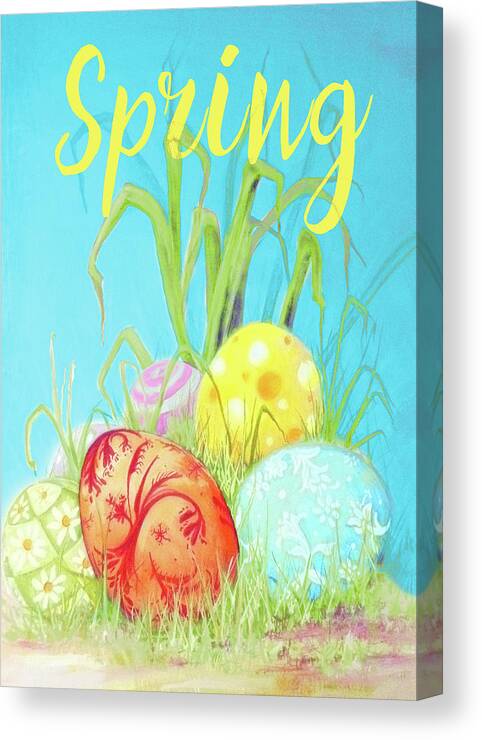 Spring Canvas Print featuring the mixed media Spring Egg Hunt by Diannart