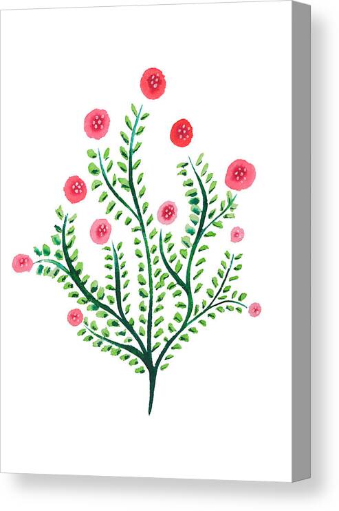 Flower Canvas Print featuring the digital art Spring Plant In Pink And Green by Boriana Giormova