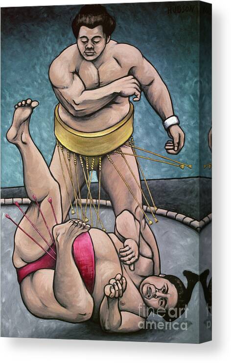 Sumo Canvas Print featuring the painting sumo paintings - Sumo Wrestlers III by Sharon Hudson