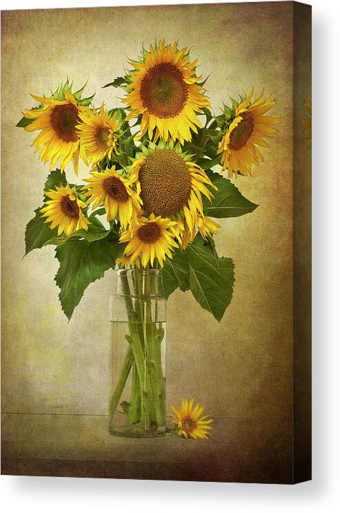 Loire Valley Canvas Print featuring the photograph Sunflowers In Vase by © Leslie Nicole Photographic Art