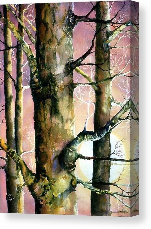 In The Woods Canvas Print featuring the painting Sunset Forest by Connie Williams