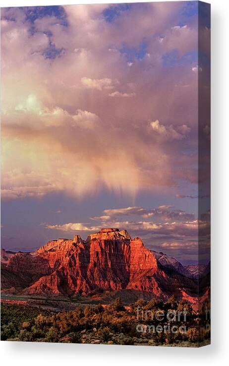 Dave Welling Canvas Print featuring the photograph Sunset Highlights The Clouds West Temple Zion National Park Utah by Dave Welling