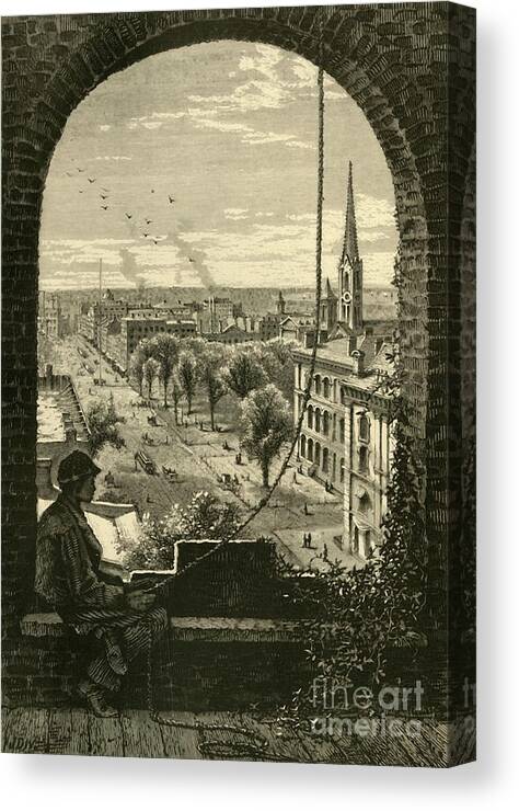 Engraving Canvas Print featuring the drawing Superior Street by Print Collector