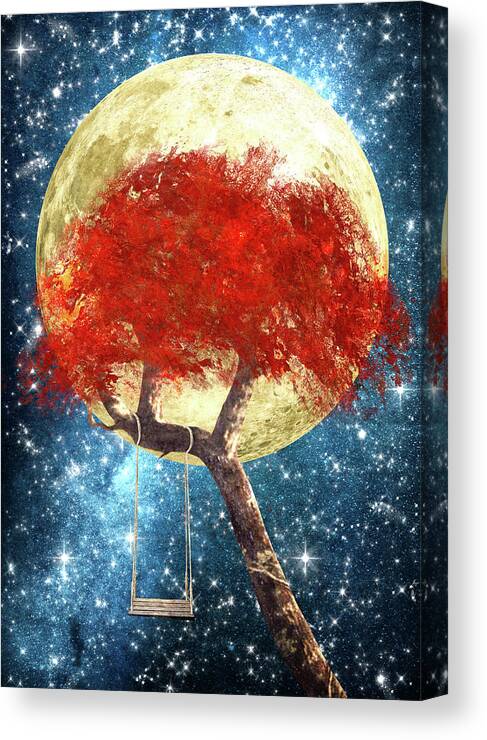 Swing Under A Golden Moonlight Canvas Print featuring the mixed media Swing Under A Golden Moonlight by Diogo Ver?ssimo