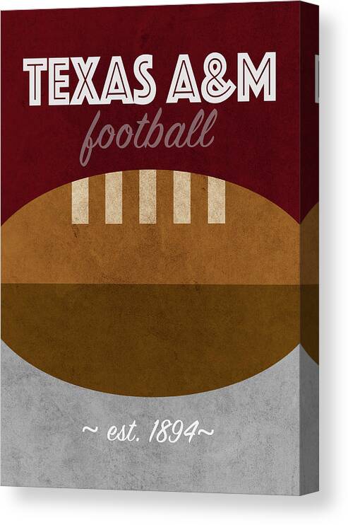 Texas A And M Canvas Print featuring the photograph Texas A and M Football College Sports Retro Vintage Poster by Design Turnpike