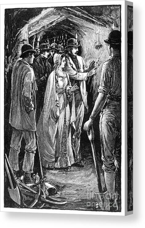 Miner Canvas Print featuring the drawing The Queen Visiting A Cornish Iron Mine by Print Collector