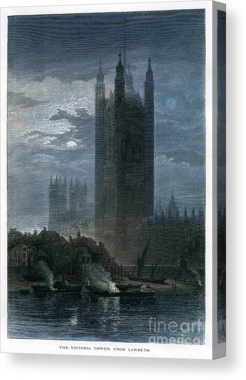 Engraving Canvas Print featuring the drawing The Victoria Tower, From Lambeth by Print Collector