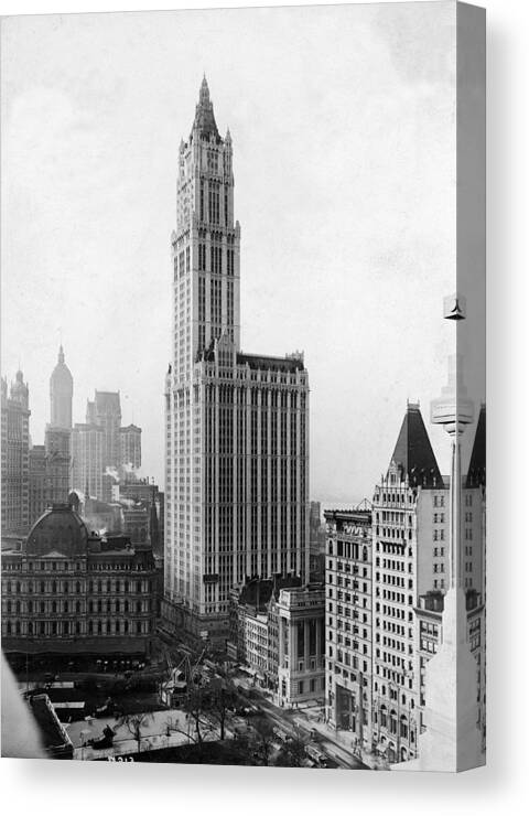 Built Structure Canvas Print featuring the photograph The Woolworth Building On Broadway by Fpg