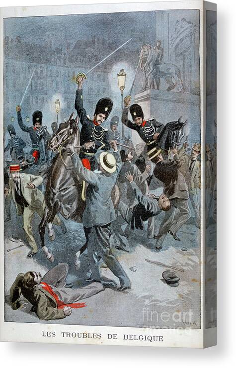Engraving Canvas Print featuring the drawing Trouble In Belgium, 1899. Artist by Print Collector