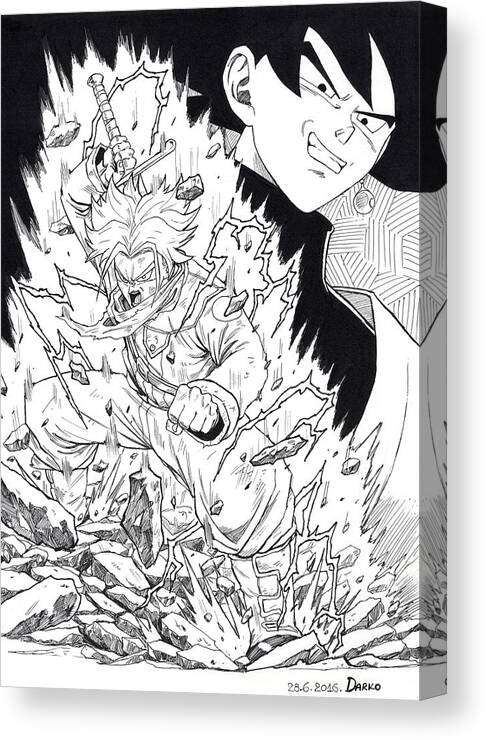 Ssj 2 Goku and Majin Vegeta Artwork Black and White