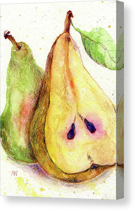 Pears Canvas Print featuring the painting Two Pears by AnneMarie Welsh