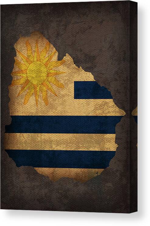 Uruguay Canvas Print featuring the mixed media Uruguay Country Flag Map by Design Turnpike