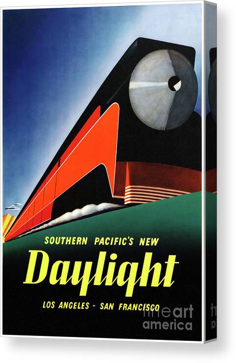 Vintage Canvas Print featuring the drawing USA Vintage Railroad Travel Poster Restored by Vintage Treasure