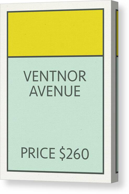 Ventnor Avenue Canvas Print featuring the mixed media Ventnor Avenue Vintage Retro Monopoly Board Game Card by Design Turnpike