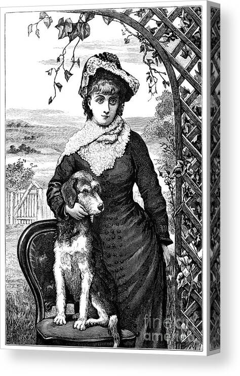 Pets Canvas Print featuring the digital art Victorian Girl With Her Pet Dog by Whitemay