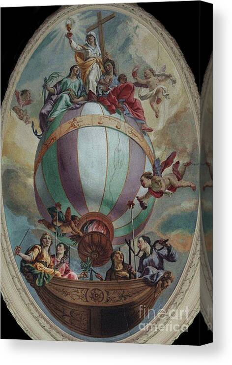 Hot Air Balloon Canvas Print featuring the drawing Virtue On A Balloon. Artist Orelli by Heritage Images