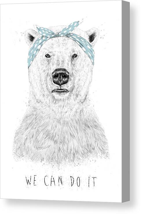 Bear Canvas Print featuring the drawing We can do it by Balazs Solti