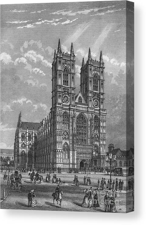 Circa 13th Century Canvas Print featuring the drawing West Front Of Westminster Abbey by Print Collector