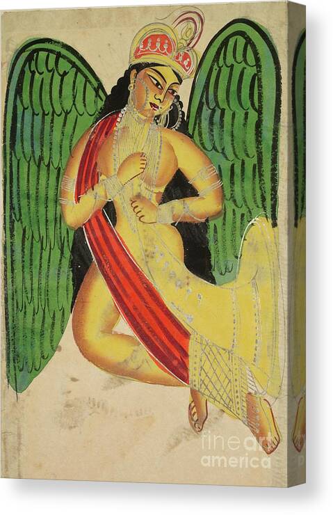 Kolkata Canvas Print featuring the drawing Winged Apsara With A Horn by Heritage Images