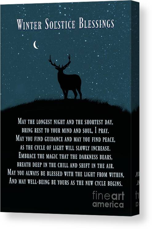 Winter Solstice Canvas Print featuring the photograph Winter Solstice Yule Elk and Crescent Moon Blessing by Stephanie Laird