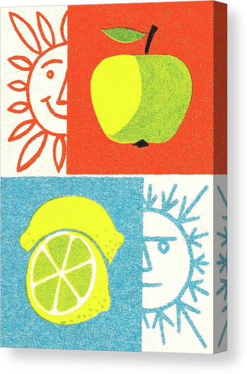 Apple Canvas Print featuring the drawing Winter summer apple lemon by CSA Images