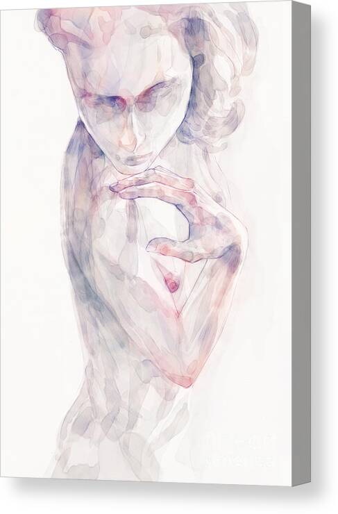 Watercolor Canvas Print featuring the painting Woman hand portrait by Dimitar Hristov