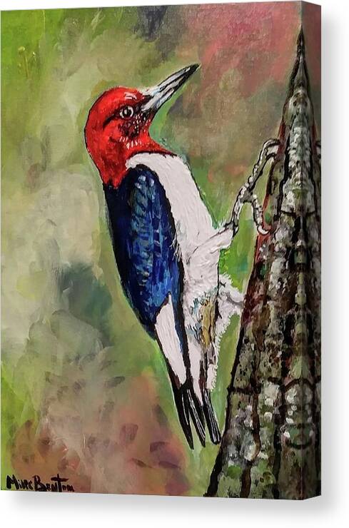 Bird Canvas Print featuring the painting Woodpecker by Mike Benton