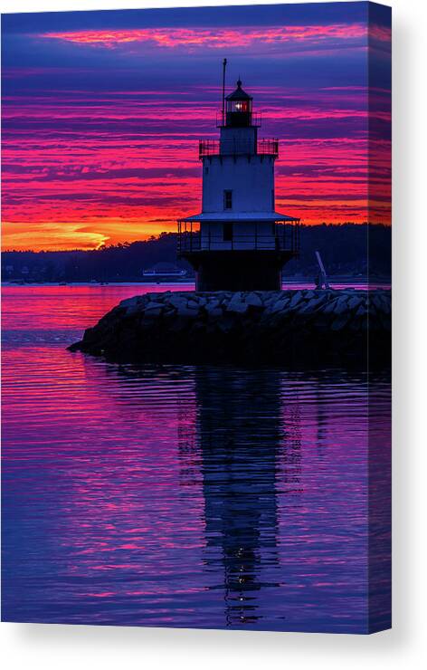 Spring Point Ledge Lighthouse Canvas Print featuring the photograph WOW Sunrise by Darryl Hendricks