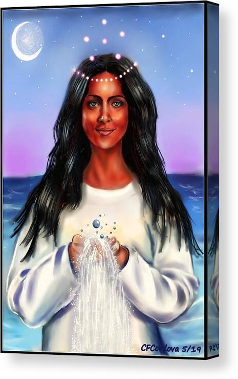 Yemaya Goddess Canvas Print featuring the digital art Yemaya Ocean Moon by Carmen Cordova