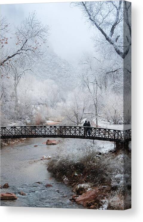 Fog Canvas Print featuring the photograph Zion In Snow by Vicki Lai